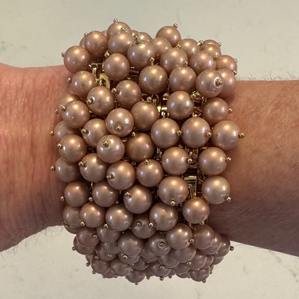 J.Crew Elegant Pearl cuff Bracelet, light pink & gold